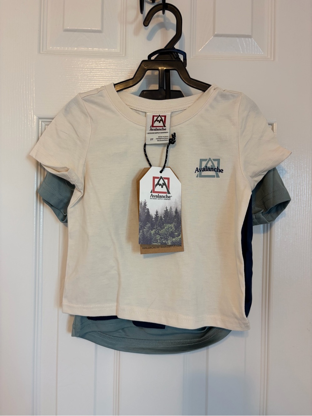 Avalanche Kids 3-Piece Outdoor Set 2T T-Shirt Tech Tee Shorts Navy Cream Green N
